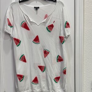 Talbots White Top with Beaded Watermelon Seeds Pattern
